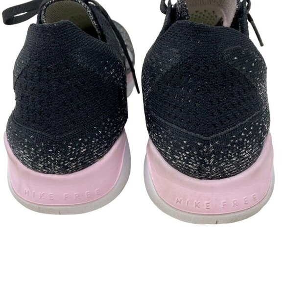 Nike Free Rn Flyknit 2018 Womens Black White Pink Foam 942839 007 Preowned - Picture 5 of 11